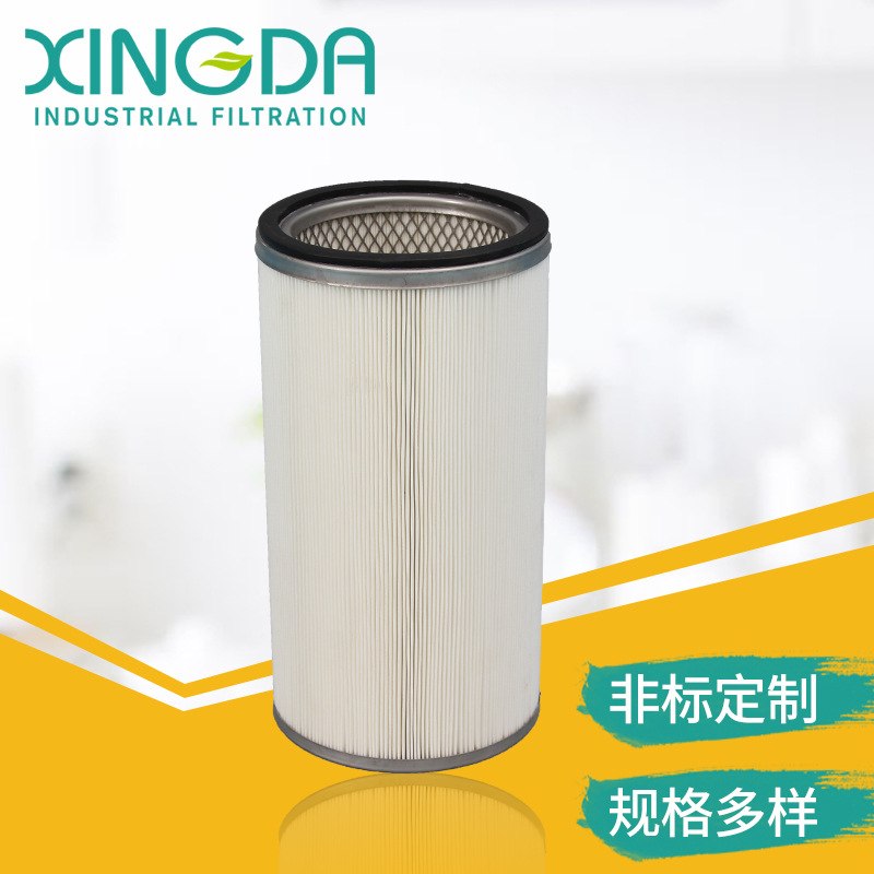 供应覆膜滤筒 不锈钢端盖 衬网涂层聚酯滤筒喷砂机抛丸机滤芯