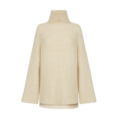 s.deer罗纹高领宽松插肩袖针织衫