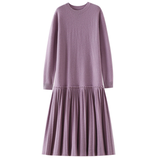氛围大主角！加厚大克重100%纯山羊绒衫女圆领毛衣长款连衣裙子
