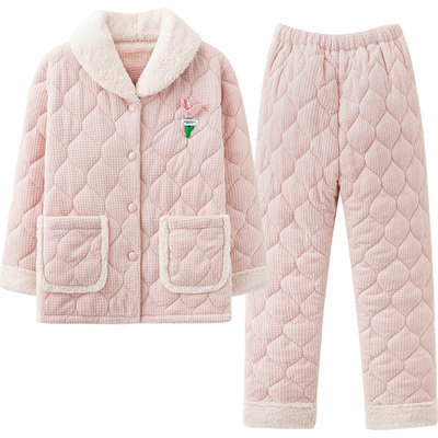 三层夹棉超厚保暖睡衣女可外穿