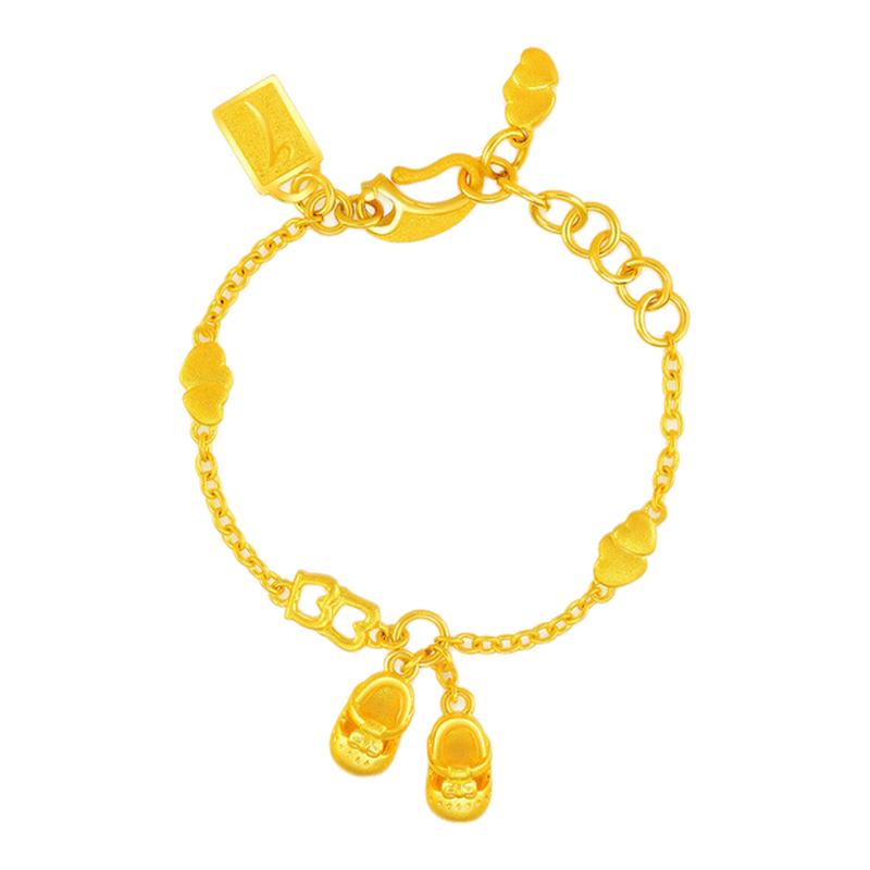 justgold镇金店可爱BB花鞋女宝宝儿童送礼物黄金足金手链3206511Y