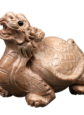 原木书房知行斋天然桃木龙龟摆件