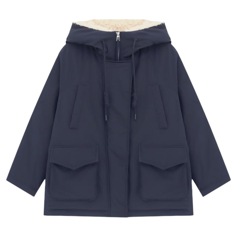 Basic House/百家好连帽抽绳短款加厚白鸭绒羽绒服女保暖百搭外套
