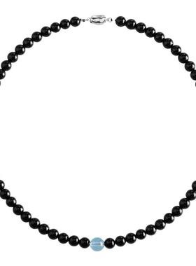 天然黑曜石海蓝宝项链锁骨链
