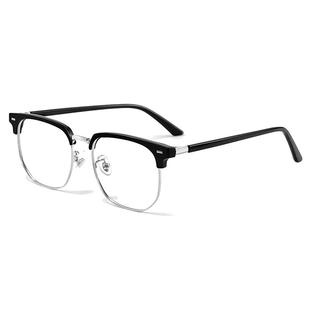 斯文复古半框近视眼镜男可配度数防蓝光辐射专业定制护目平光镜架