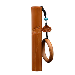 竹雕浙派大师张念超本工纯手工浮雕荷花荷韵实心竹手把件玉竹把件