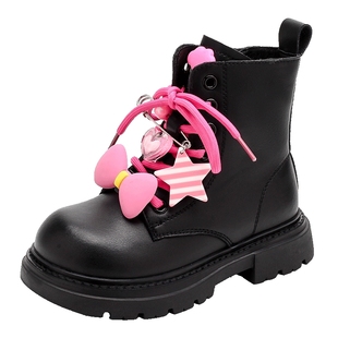 女童鞋子儿童马丁短靴子2025新款冬季女宝宝公主加绒皮靴洋气女孩