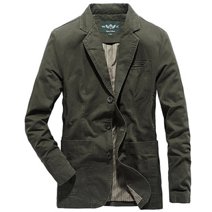 战地苏罗春秋季宽松休闲单西小西装纯棉男装西服外套大码中年上衣