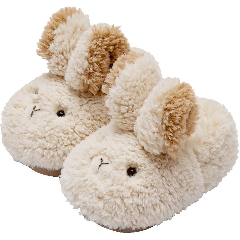 棉拖鞋女士2023秋冬女童毛毛鞋粉色兔子平跟包跟绒面居家室内棉鞋