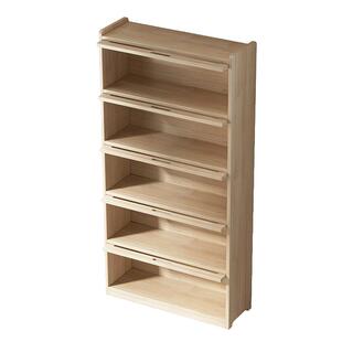 松木书柜上翻透明门学生书籍收纳柜多层落地实木书架子玩具收纳柜