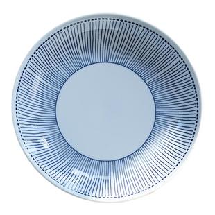 肆月日式和风盘子蓝色线条盘家用陶瓷圆盘高颜值餐具汤饭菜盘餐盘