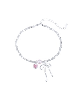 粉色爱心碎银子蝴蝶结手链女款