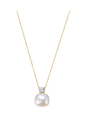 戴妃款方形馒头珍珠纯银项链