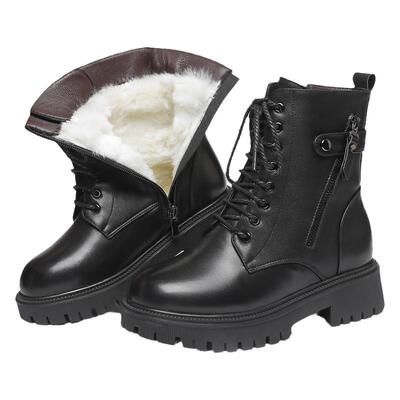 俪芙曼马丁靴皮毛一体平底棉靴