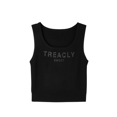 U/TI黑色字母内搭背心女百搭简约运动风无袖上衣尤缇2024春季新款