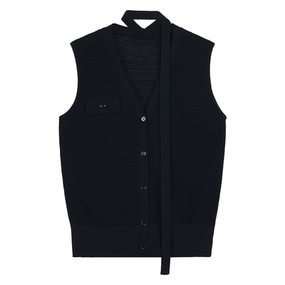 Maven Lin【现货7.5折】舒适静奢|优雅针织马甲上衣V领飘带背心女