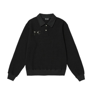 Thug Club 25fw 经典华夫格金属星月polo衫长袖 纯色宽松版型韩国