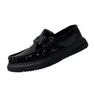 漆皮豆豆男鞋秋季新款商务休闲皮鞋韩版套脚厚底亮面软底男乐福鞋