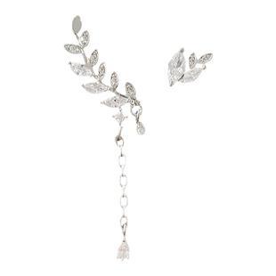 银色流苏树叶耳钉冷淡风女新款潮气质精致耳环森系仙气耳饰设计感