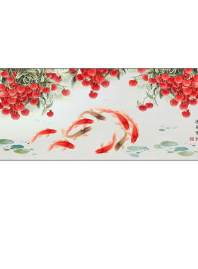 客厅新中式是鸿运当头挂画九鱼图