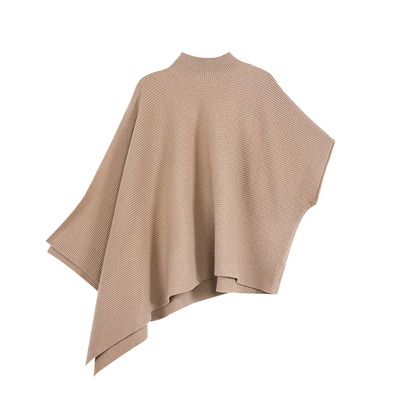 Maven Lin 贵价优雅斗篷毛衣针织衫女100%羊毛半高领披肩围脖上衣