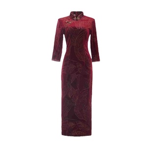 秋季大码胖mm金丝绒旗袍长袖高端连衣裙子国风时尚年会高端演出服
