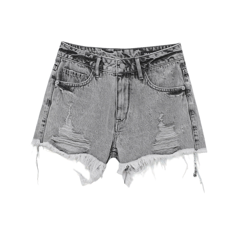 ABLE JEANS2025新款女士复古破洞毛边热裤夏季牛仔短裤