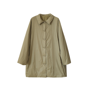 宽松中性风 经典版型 90白鹅绒填充翻领纽扣中长款防风羽绒外套