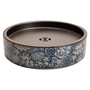 青花瓷壶承干泡台储水茶台茶洗功夫茶具配件建水养壶圆形茶盘托盘