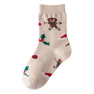 儿童冬季袜子秋冬新款圣诞袜棉袜中筒袜可爱男童袜女童红色过年袜