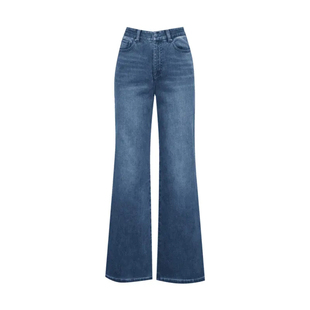 阿玛施2025高腰加绒裤丹宁风休闲水洗直筒牛仔裤女士秋冬5100388