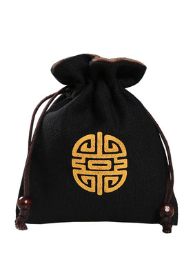文玩盘珠袋纯黑色束口佛珠手串