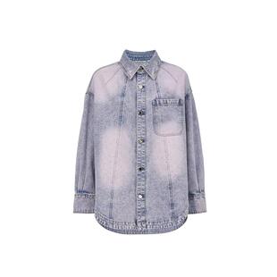 绫致ONLY25春夏重工烫钻实用贴布口袋宽松显瘦落肩牛仔衬衫女