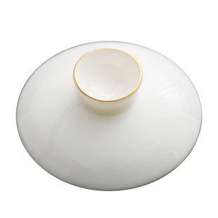 羊脂玉白瓷三才盖碗配件盖子茶碗单盖子陶瓷茶具白色描金茶杯配盖