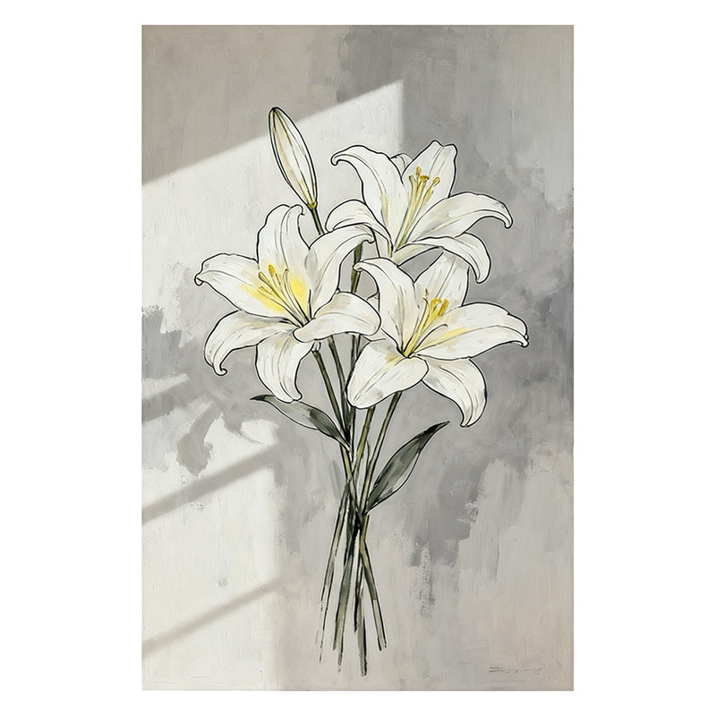 原创手绘油画现代简约花卉百合花油画客厅走廊装饰画挂画