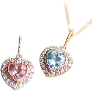 Ree原创.碳酸少女。天然樱粉摩根石海蓝宝培育钻石18k金吊坠甜美