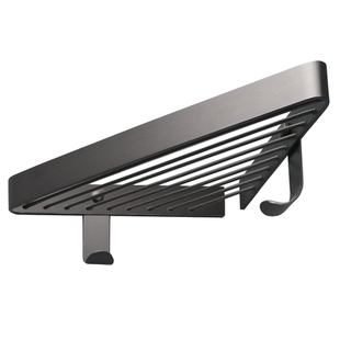 枪灰浴室三角架 大容量置物架304打孔式 卫生间全铜三角篮带挂钩