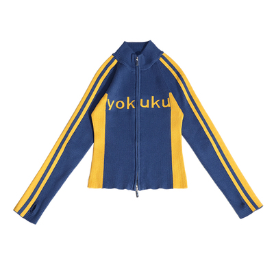 哟酷酷撞色针织长袖上衣外套女