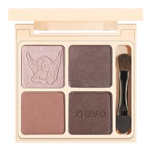 novo四色眼影盘防水珠光碎钻哑光暖棕色大地色低饱和正品大牌平替