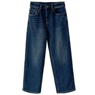 直筒神裤！高腰显瘦法棍裤加厚加绒宽松直筒牛仔裤女冬季裤子秋冬