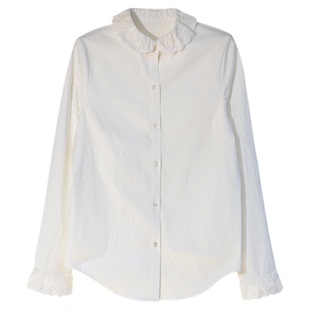 GESGOO白色衬衫女秋冬叠穿2024新款设计感甜美娃娃领法式衬衣内搭