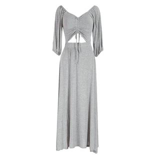 黑色V领露胸中袖莫代尔连衣裙女夏外穿长裙性感收腰显瘦气质露背