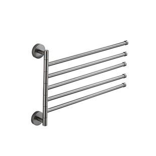 枪灰全铜卫生间旋转毛巾架免打孔双杆多杆壁挂式浴室活动毛巾挂杆