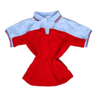 夏季棉质上白拼下大红校服短袖男女通用高中小学生班服T恤POLO杉
