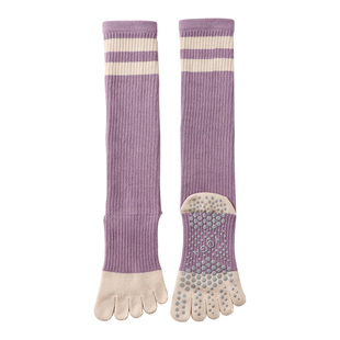 五指瑜伽袜子女运动压力分趾小腿袜专业防滑普拉提健身骑行长筒袜