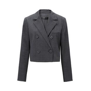 sdeer圣迪奥女装OL风西装领双排扣短款外套S24382207