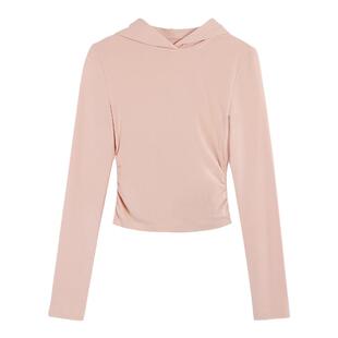 MULVAN【现货6折】黑色连帽针织打底衫女设计感收腰百搭短款上衣