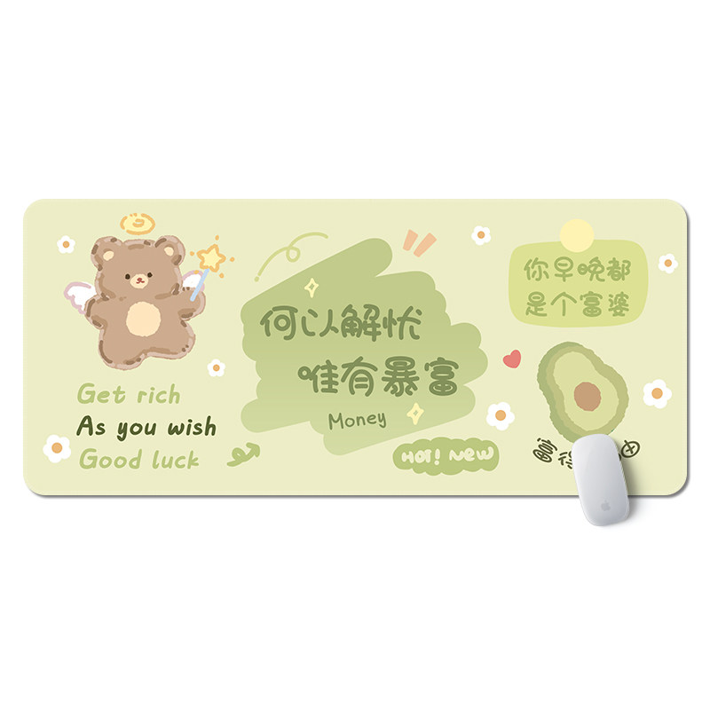 鼠标垫子女生高颜值超大发财暴富文字办公桌垫电脑桌面键盘垫护腕