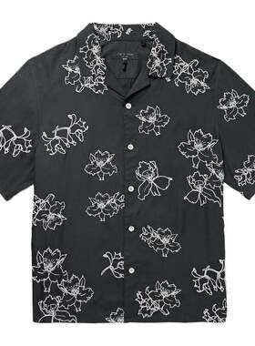 【折扣】Rag＆Bone 春夏男松弛古巴领刺绣斜纹布短袖衬衫