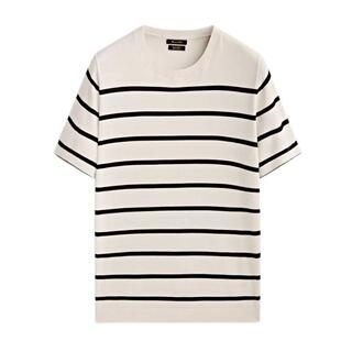YUXIAN余闲进口14针条纹针织短袖T恤美式复古男士圆领纯色春夏季
